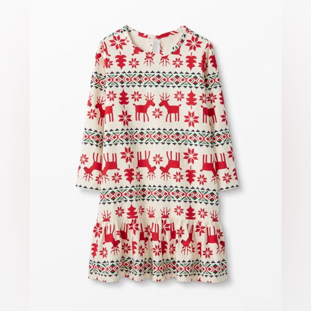 Hanna Andersson Dear Deer Nightgown Fair Isle Holiday Dress Girls 10